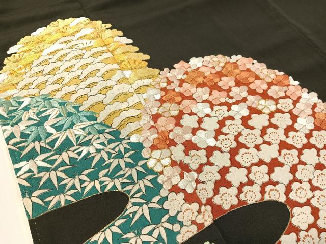 平和屋着物▼豪華黒留袖 手描き 刺繍 重ね山松竹梅花文 金彩 正絹 逸品 CABF0739vp