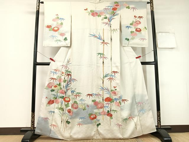 平和屋着物▼訪問着 総刺繍 笹丈菊文 暈し染め 金糸 正絹 逸品 CABF0740vp