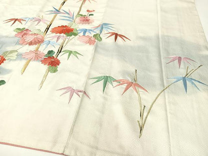 平和屋着物▼訪問着 総刺繍 笹丈菊文 暈し染め 金糸 正絹 逸品 CABF0740vp