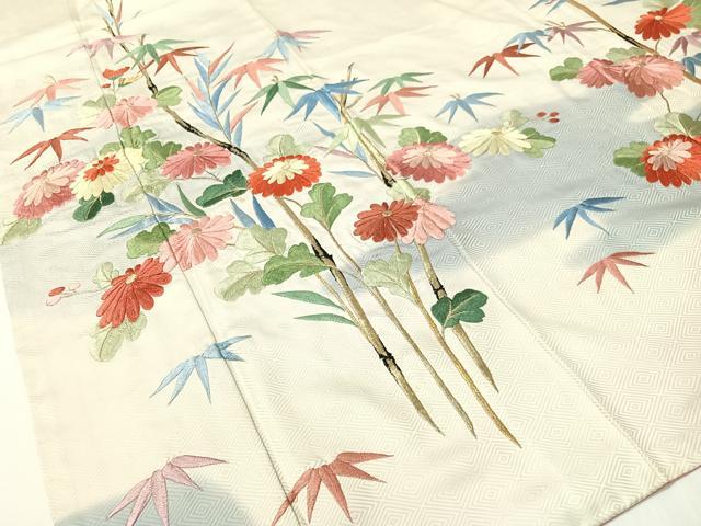 平和屋着物▼訪問着 総刺繍 笹丈菊文 暈し染め 金糸 正絹 逸品 CABF0740vp
