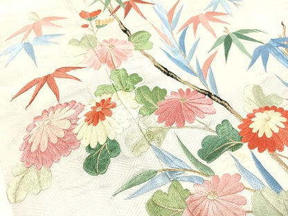 平和屋着物▼訪問着 総刺繍 笹丈菊文 暈し染め 金糸 正絹 逸品 CABF0740vp