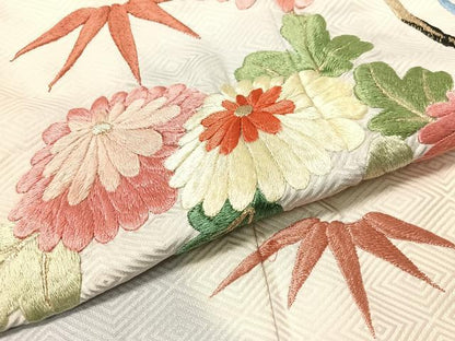 平和屋着物▼訪問着 総刺繍 笹丈菊文 暈し染め 金糸 正絹 逸品 CABF0740vp