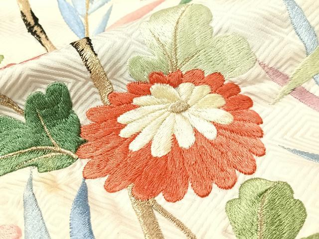 平和屋着物▼訪問着 総刺繍 笹丈菊文 暈し染め 金糸 正絹 逸品 CABF0740vp