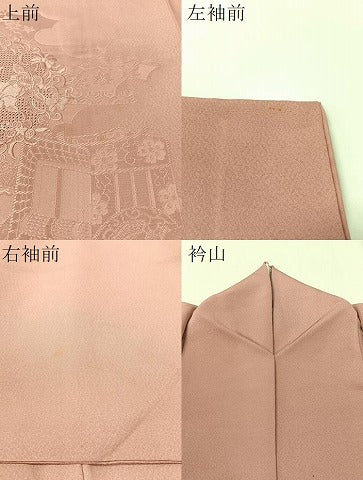 平和屋着物▼中国三大刺繍 スワトウ刺繍 無地絵羽訪問着 御所車風景花地紋 石竹色 正絹 逸品 CABF0749vp