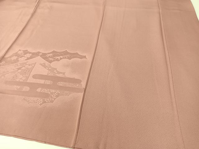 平和屋着物▼中国三大刺繍 スワトウ刺繍 無地絵羽訪問着 御所車風景花地紋 石竹色 正絹 逸品 CABF0749vp