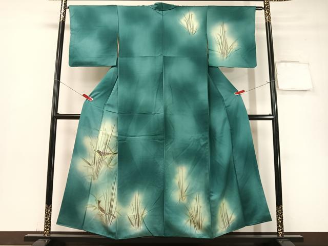 平和屋着物▼訪問着 手描き 休み鳥 暈し染め 正絹 逸品 CABF0750vp