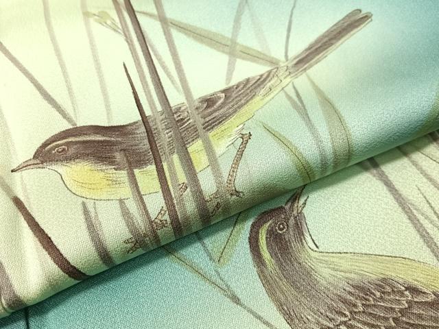 平和屋着物▼訪問着 手描き 休み鳥 暈し染め 正絹 逸品 CABF0750vp