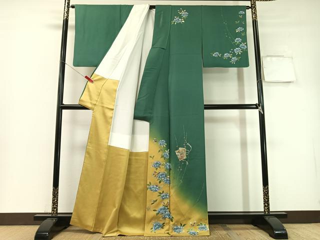 平和屋着物▼訪問着 螺鈿 破れ色紙舞花文 暈し染め 金銀彩 正絹 逸品 CABF0759vp