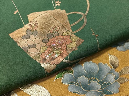 平和屋着物▼訪問着 螺鈿 破れ色紙舞花文 暈し染め 金銀彩 正絹 逸品 CABF0759vp