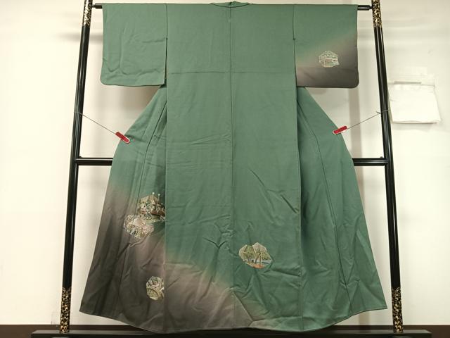 平和屋着物▼訪問着 総刺繍 東海道五十三次 暈し染め 正絹 逸品 CABF0763vp