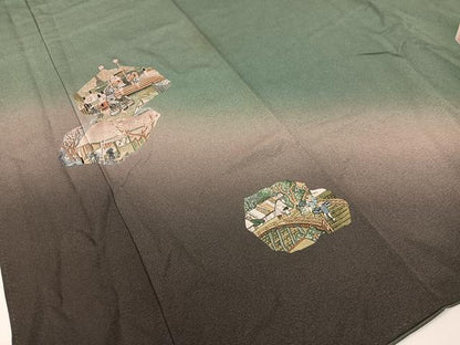 平和屋着物▼訪問着 総刺繍 東海道五十三次 暈し染め 正絹 逸品 CABF0763vp