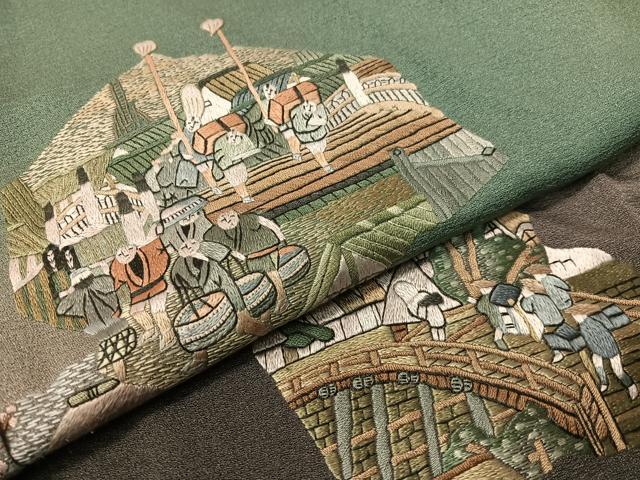 平和屋着物▼訪問着 総刺繍 東海道五十三次 暈し染め 正絹 逸品 CABF0763vp