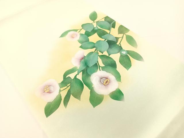 平和屋着物●塩瀬　九寸開き名古屋帯　手描き　枝椿　金彩　正絹　逸品　CABF0771vp