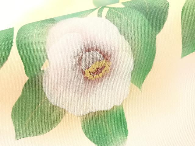 平和屋着物●塩瀬　九寸開き名古屋帯　手描き　枝椿　金彩　正絹　逸品　CABF0771vp