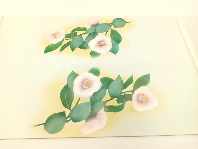 平和屋着物●塩瀬　九寸開き名古屋帯　手描き　枝椿　金彩　正絹　逸品　CABF0771vp