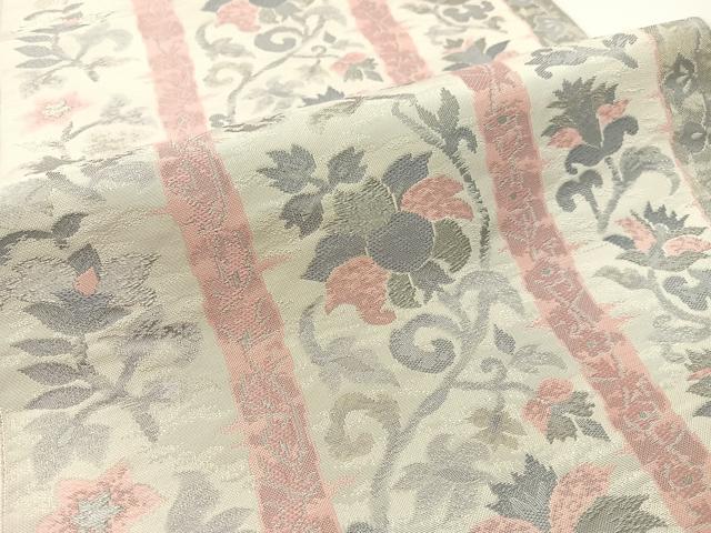 平和屋着物●本場筑前博多織　八寸名古屋帯　更紗間道　銀糸　正絹　逸品　CABF0772vp