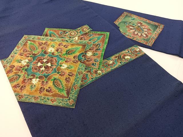 平和屋着物●九寸名古屋帯　ひげ紬　更紗菱文　金彩　正絹　逸品　CABF0774vp