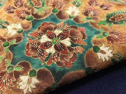 平和屋着物●九寸名古屋帯　ひげ紬　更紗菱文　金彩　正絹　逸品　CABF0774vp
