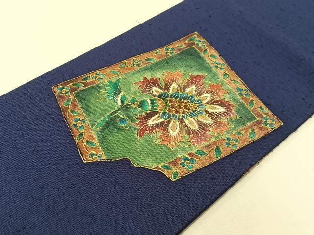 平和屋着物●九寸名古屋帯　ひげ紬　更紗菱文　金彩　正絹　逸品　CABF0774vp