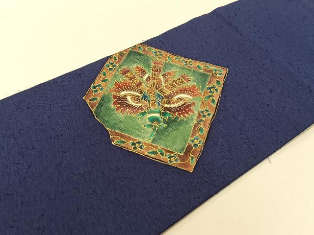 平和屋着物●九寸名古屋帯　ひげ紬　更紗菱文　金彩　正絹　逸品　CABF0774vp