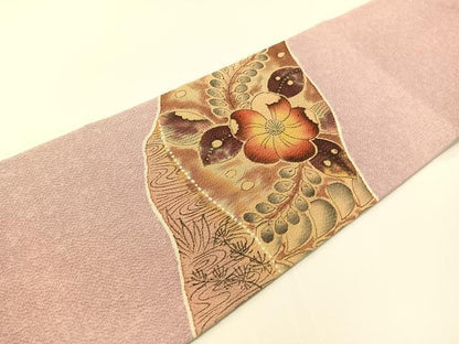 平和屋着物●伝統工芸士　水野保　保辻が花染　九寸名古屋帯　手描き　鬼しぼ縮緬　正絹　逸品　CABF0775vp