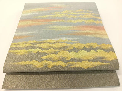 平和屋着物●爪掻き本綴れ　八寸名古屋帯　霞文　金銀糸　正絹　逸品　CABF0776vp