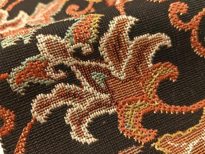 平和屋着物●八寸名古屋帯　更紗唐草文　黒地　金糸　正絹　逸品　CABF0777vp