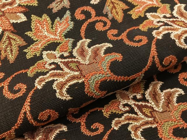 平和屋着物●八寸名古屋帯　更紗唐草文　黒地　金糸　正絹　逸品　CABF0777vp