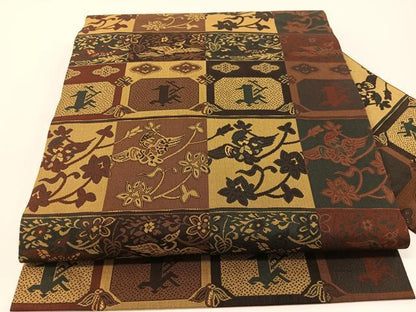 平和屋着物●全通柄　九寸名古屋帯　更紗吉祥花鳥文　正絹　逸品　CABF0778vp