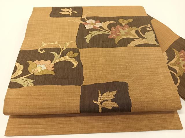平和屋着物●九寸名古屋帯　更紗唐草文　正絹　逸品　CABF0780vp