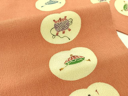 平和屋着物●九寸名古屋帯　型染め　糸巻き　瓢箪　鬼しぼ縮緬　正絹　逸品　CABF0782vp