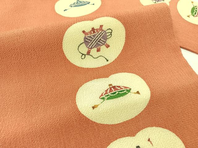 平和屋着物●九寸名古屋帯　型染め　糸巻き　瓢箪　鬼しぼ縮緬　正絹　逸品　CABF0782vp