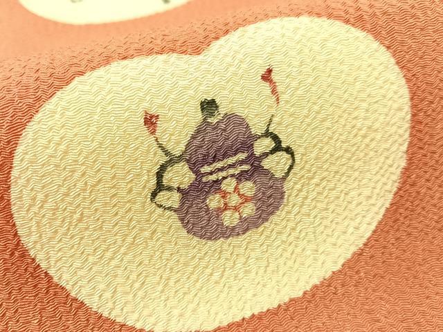 平和屋着物●九寸名古屋帯　型染め　糸巻き　瓢箪　鬼しぼ縮緬　正絹　逸品　CABF0782vp
