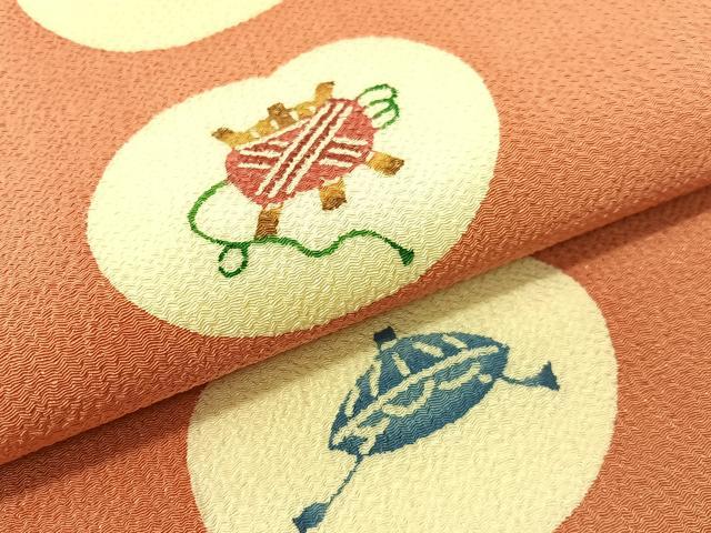 平和屋着物●九寸名古屋帯　型染め　糸巻き　瓢箪　鬼しぼ縮緬　正絹　逸品　CABF0782vp