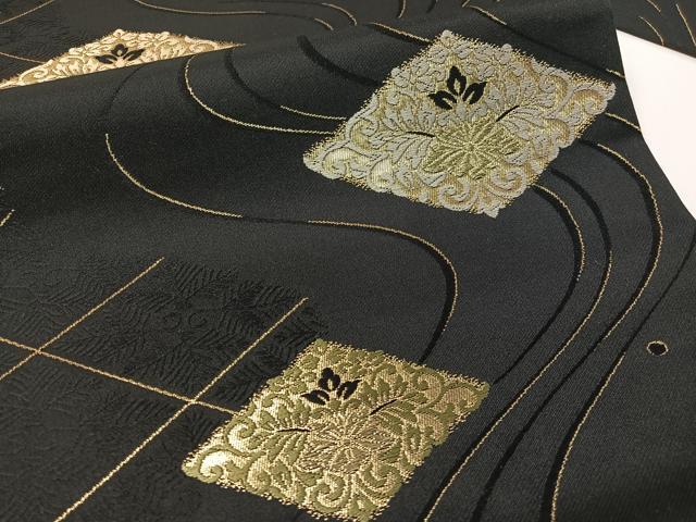 平和屋着物●九寸名古屋帯　唐織　流水花唐草菱文　黒地　金糸　正絹　逸品　CABF0785vp