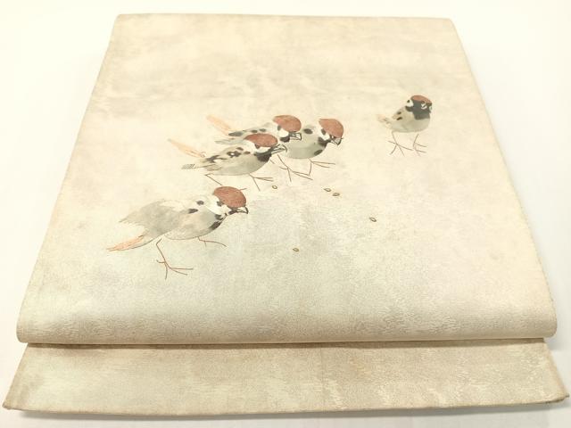 平和屋着物●太鼓柄袋帯　総刺繍　すずめ　正絹　逸品　CABF0786vp