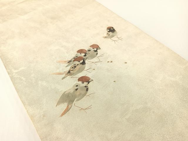 平和屋着物●太鼓柄袋帯　総刺繍　すずめ　正絹　逸品　CABF0786vp