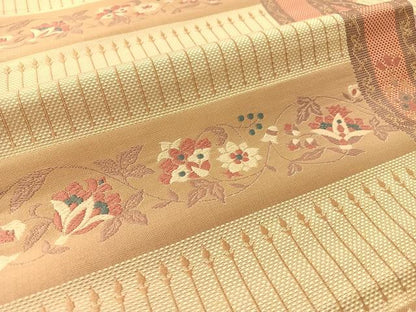 平和屋着物●本場筑前博多織　八寸名古屋帯　市松織　更紗横段文　正絹　逸品　CABF0788vp