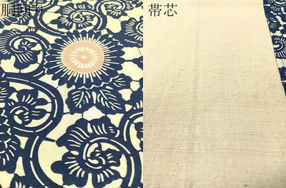平和屋着物●九寸開き名古屋帯　型染め　藍　菊唐草文　綿　逸品　CABF0789vp