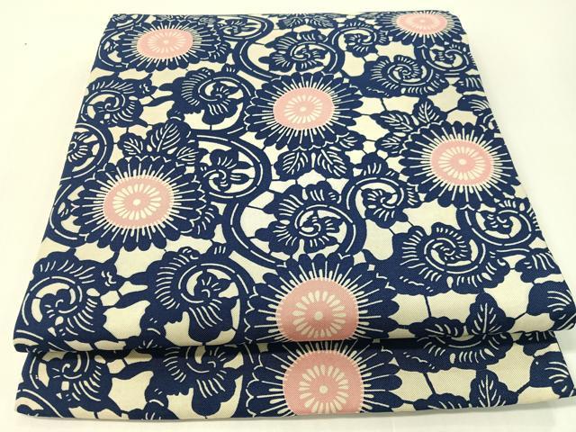 平和屋着物●九寸開き名古屋帯　型染め　藍　菊唐草文　綿　逸品　CABF0789vp