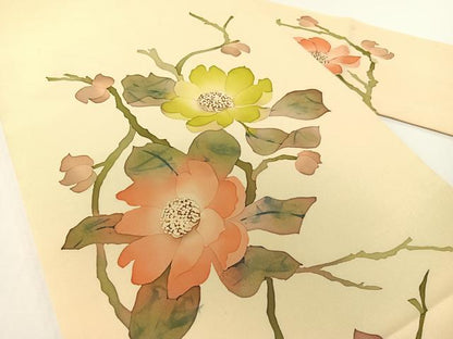 平和屋着物●塩瀬　九寸名古屋帯　ろうけつ染め　枝花文　正絹　逸品　CABF0790vp