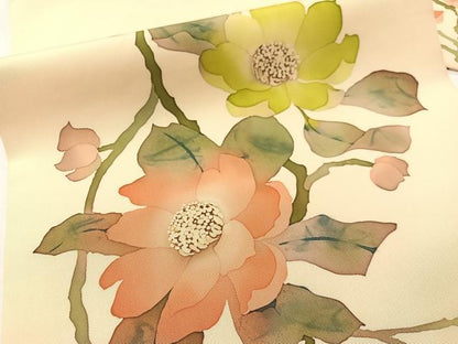 平和屋着物●塩瀬　九寸名古屋帯　ろうけつ染め　枝花文　正絹　逸品　CABF0790vp