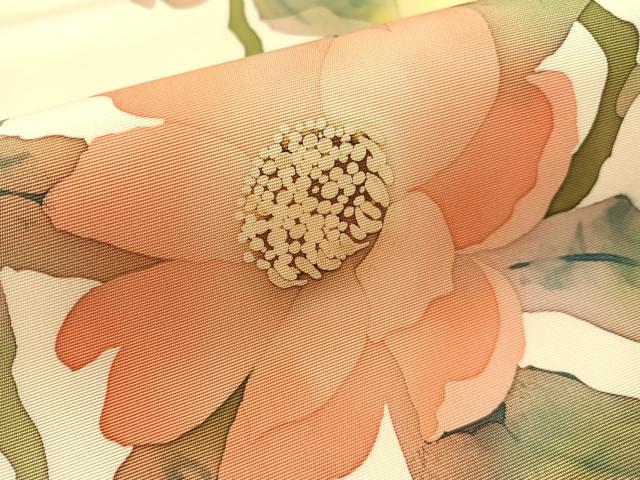 平和屋着物●塩瀬　九寸名古屋帯　ろうけつ染め　枝花文　正絹　逸品　CABF0790vp