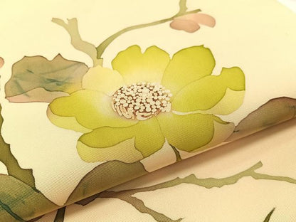平和屋着物●塩瀬　九寸名古屋帯　ろうけつ染め　枝花文　正絹　逸品　CABF0790vp