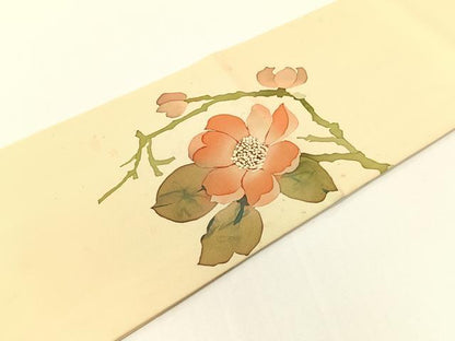平和屋着物●塩瀬　九寸名古屋帯　ろうけつ染め　枝花文　正絹　逸品　CABF0790vp