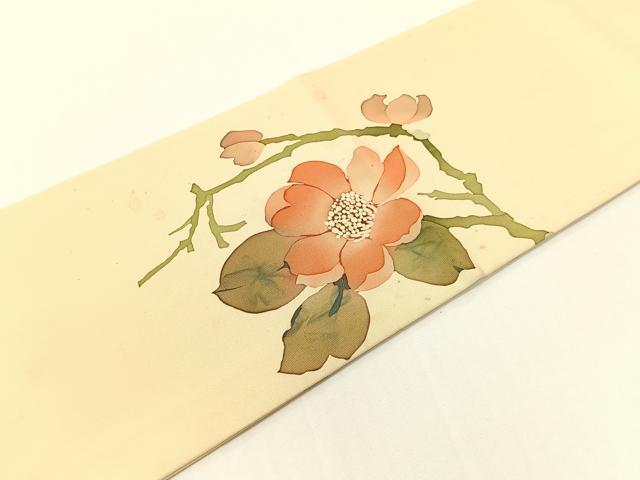 平和屋着物●塩瀬　九寸名古屋帯　ろうけつ染め　枝花文　正絹　逸品　CABF0790vp