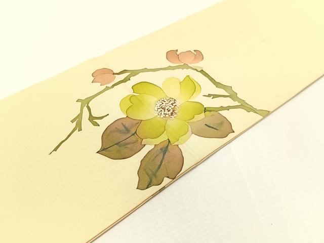 平和屋着物●塩瀬　九寸名古屋帯　ろうけつ染め　枝花文　正絹　逸品　CABF0790vp