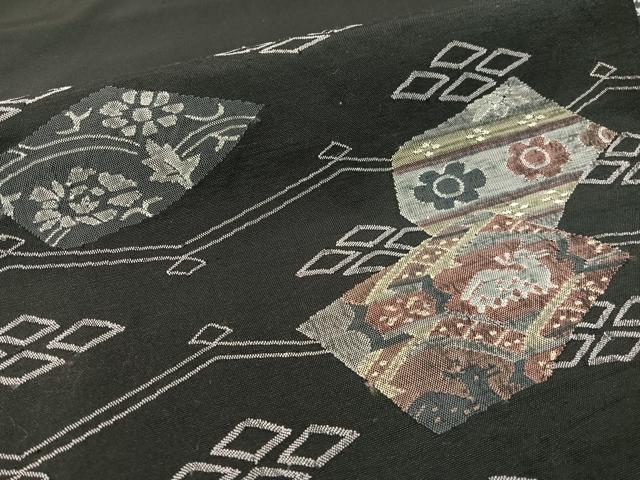 平和屋着物●九寸名古屋帯　すくい織　有栖川錦　黒地　正絹　逸品　CABF0796vp