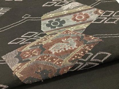 平和屋着物●九寸名古屋帯　すくい織　有栖川錦　黒地　正絹　逸品　CABF0796vp