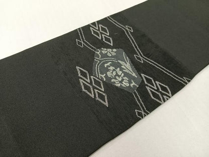 平和屋着物●九寸名古屋帯　すくい織　有栖川錦　黒地　正絹　逸品　CABF0796vp